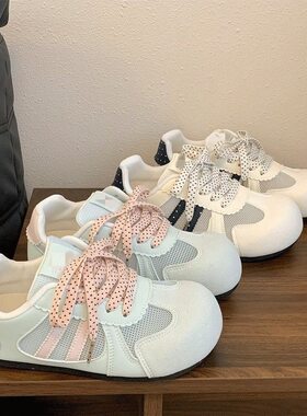 清新波点网面透气德训鞋女2026夏季薄款轻便百搭拼色平底运动板鞋
