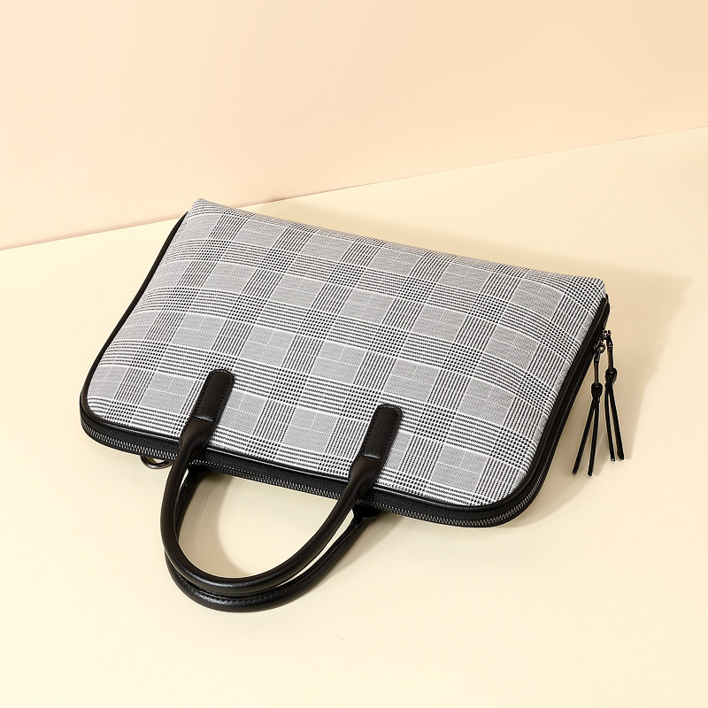 公文包包女2020新款百搭托特包时尚格子商务职业女士单肩包手提包