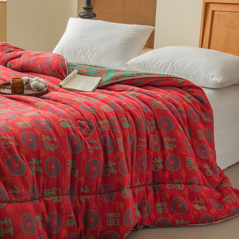 全棉双层纱被子被芯冬被新生婴儿妈妈百福被四季通用结婚陪嫁喜被,床上用品,化纤被,淘宝优惠券,粉丝福利购,淘宝优惠卷