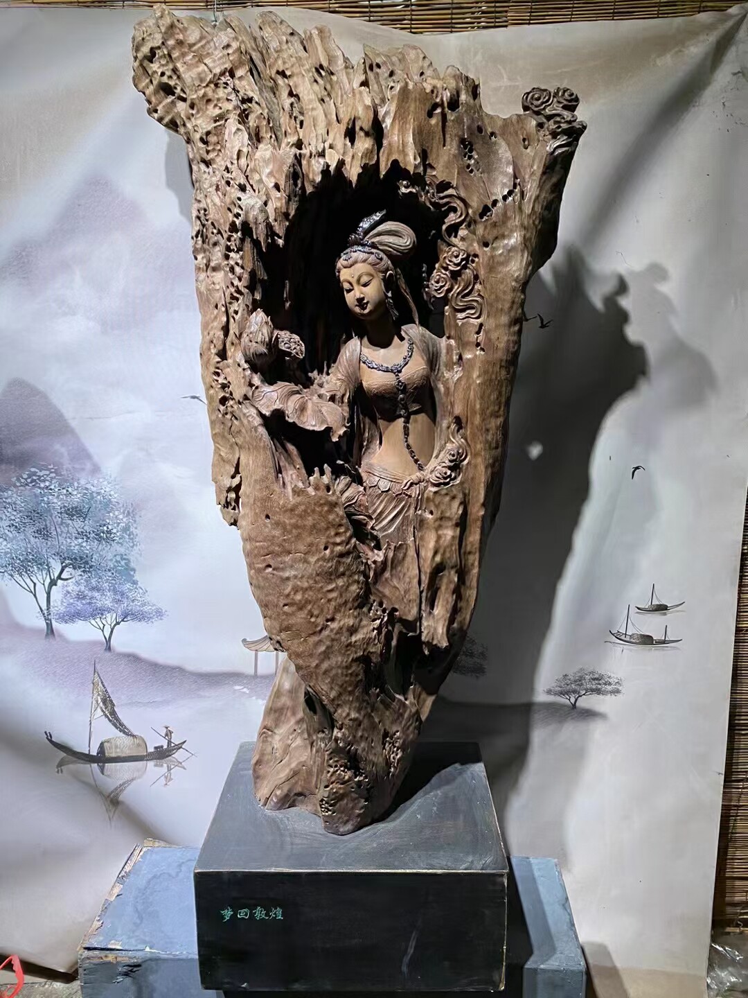 桂林根雕人物摆件千年乌木梦回敦煌收藏精品木雕古代美女摆件