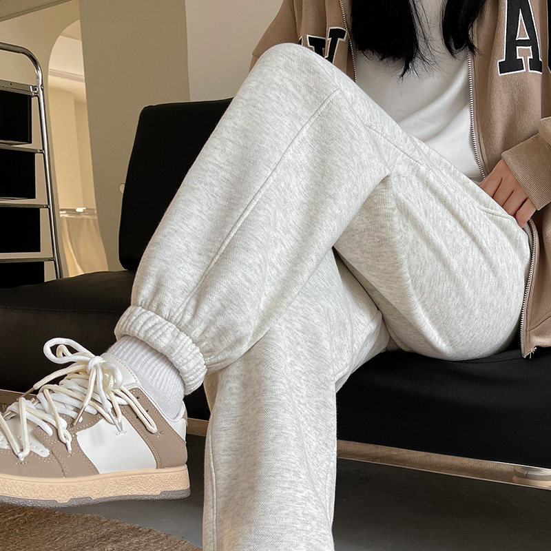 运动裤女秋冬2022年春新款宽松休闲束脚ins潮高街白灰色卫裤子
