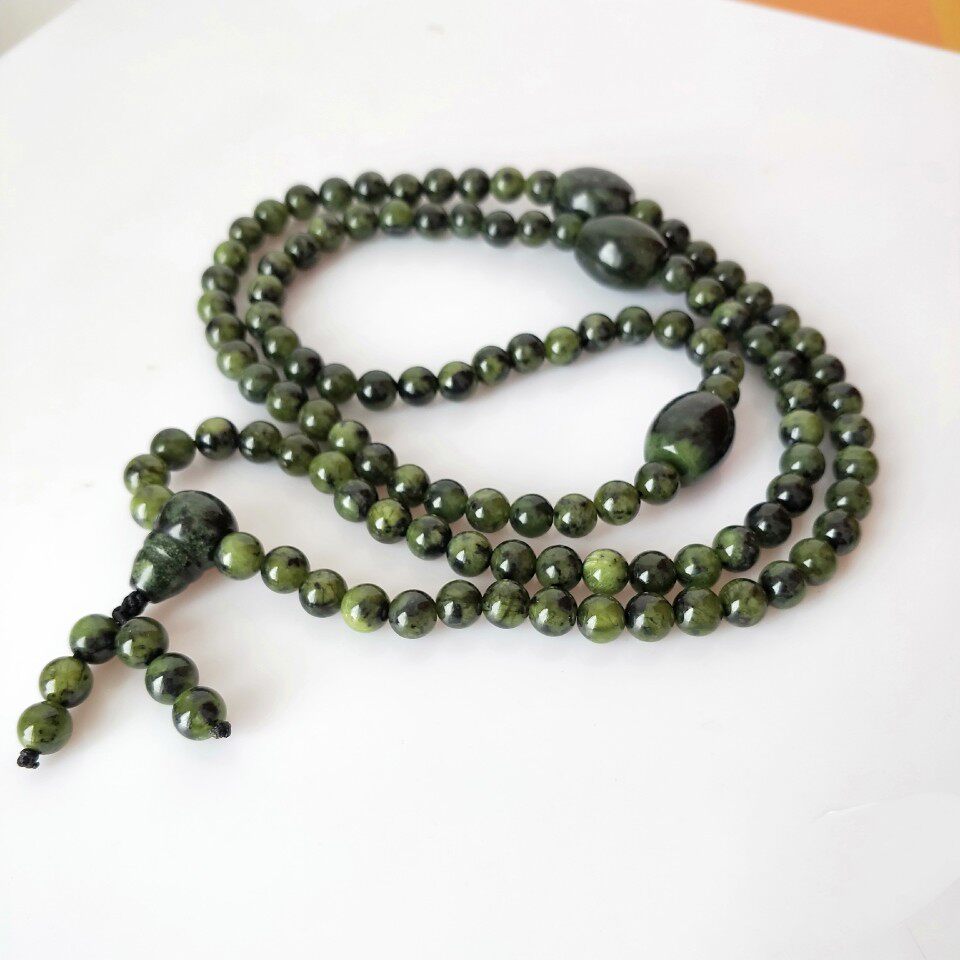 天然西藏药王石藏宝陨玉8mm项链108粒佛珠多层手串瓜皮绿