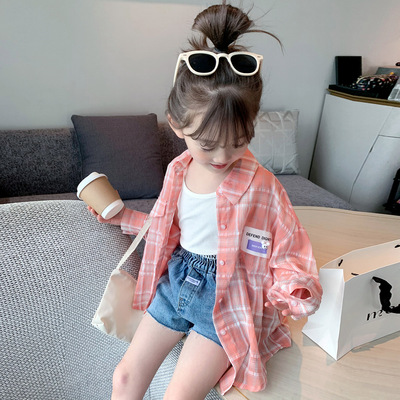 2025夏装新款女童格子衬衫纯棉长袖儿童防晒衣宝宝夏季薄款外套潮