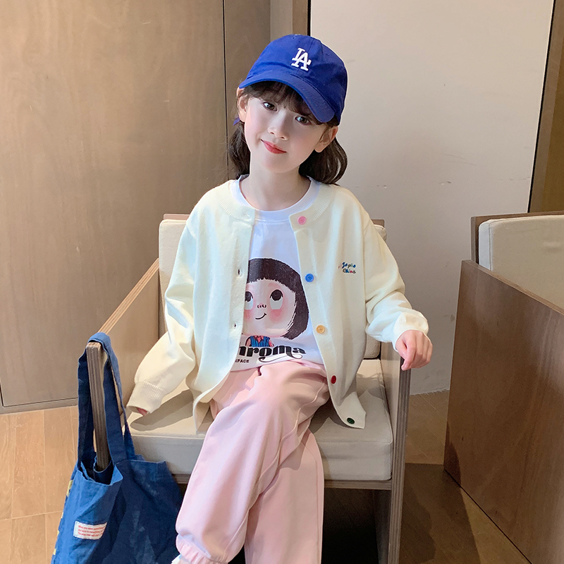 女童针织开衫毛衣2025春装新款儿童中大童长袖宽松上衣春装外套