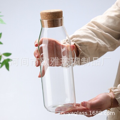 圆形软木塞透明大号耐热高硼玻璃瓶子密封罐带盖可爱储物花