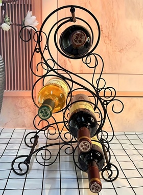 欧式铁艺红酒架创意摆件家居酒柜酒架黑色组装跨境平台源头厂家