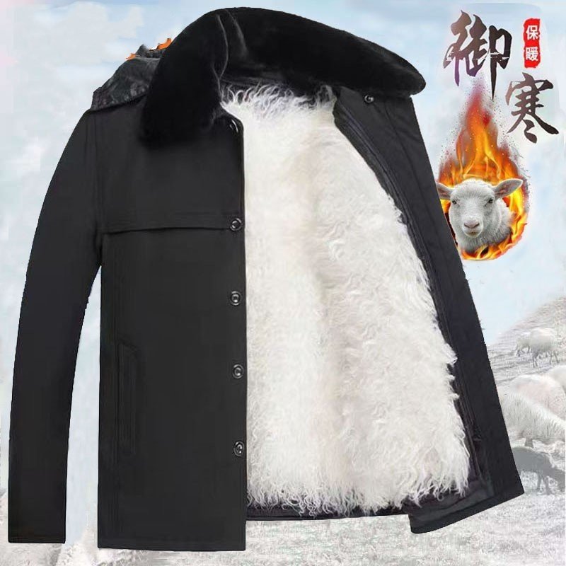 冬季皮毛一体羊皮袄外套男士中老年东北羊毛棉袄潮加厚棉衣尼克服