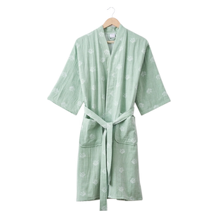 春夏薄款睡衣纯棉浴衣女款浴袍双层纱布睡袍吸水速干家居服和服领