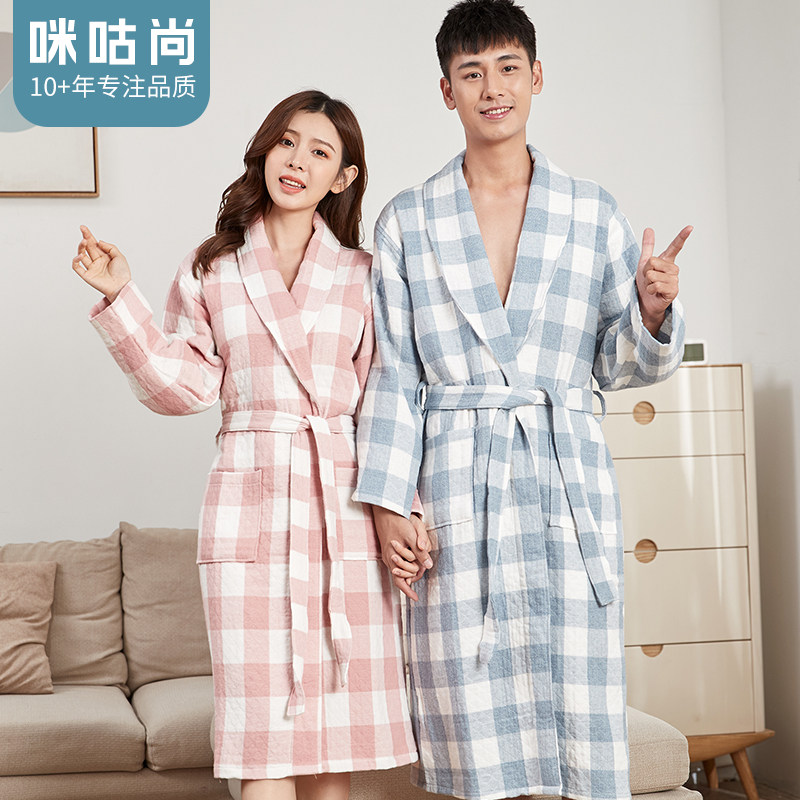 三层纱布浴袍情侣款男女长款一对睡袍纯棉睡衣吸水酒店浴衣家居服