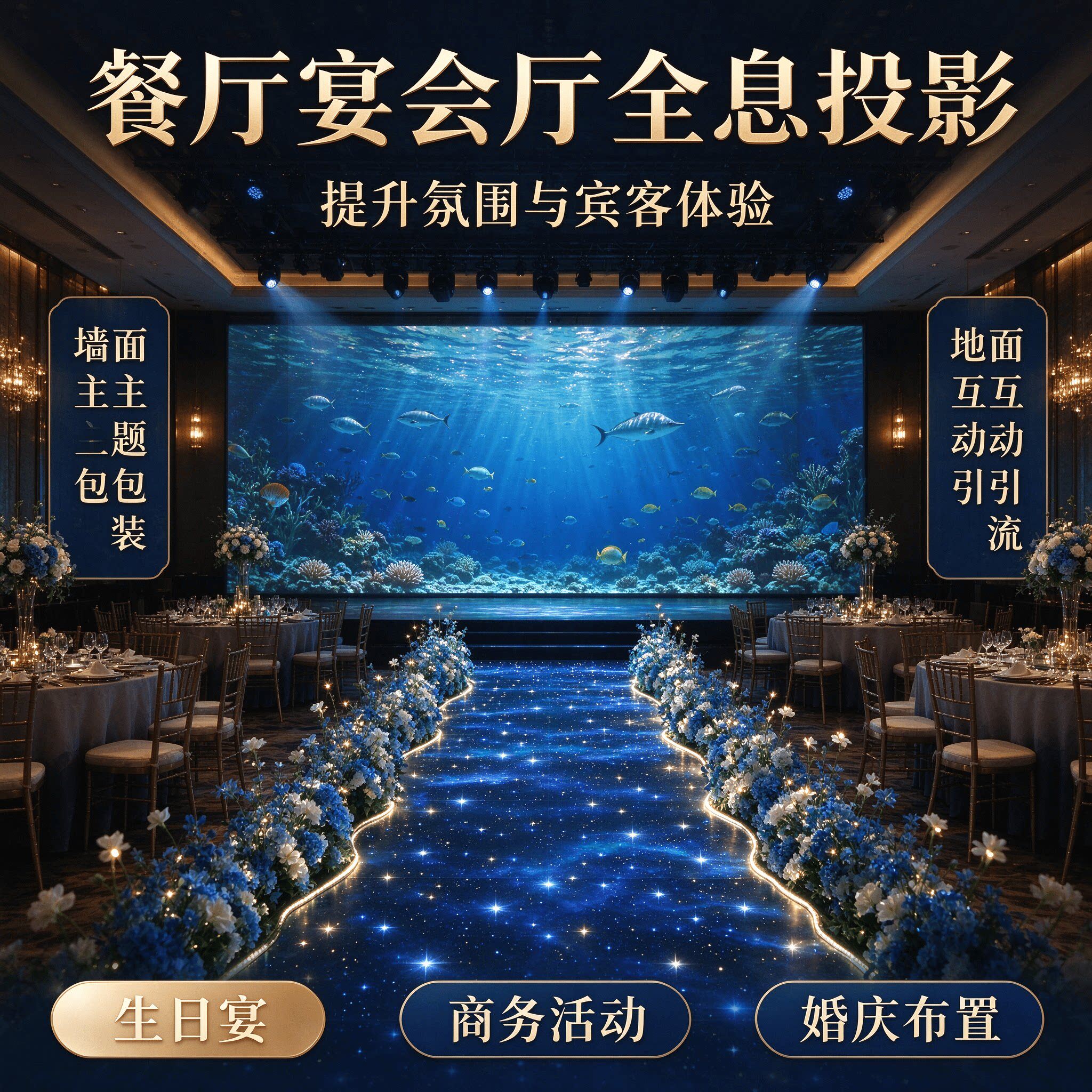 全息餐厅沉浸式投影墙面触碰互动厂家地面裸眼3D投影设备展厅报告厅项目咖啡店美容院地面海浪餐厅宴会厅清吧