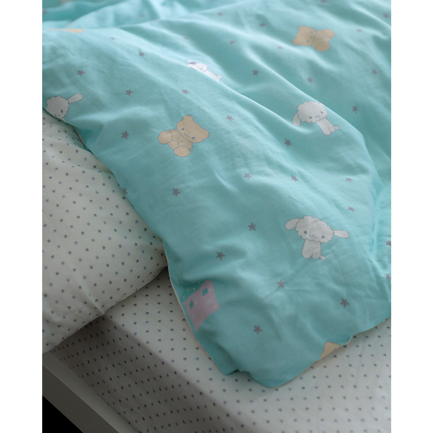 松石绿.原创星星动物可爱卡通纯棉双层纱四件套柔软床单被套枕套