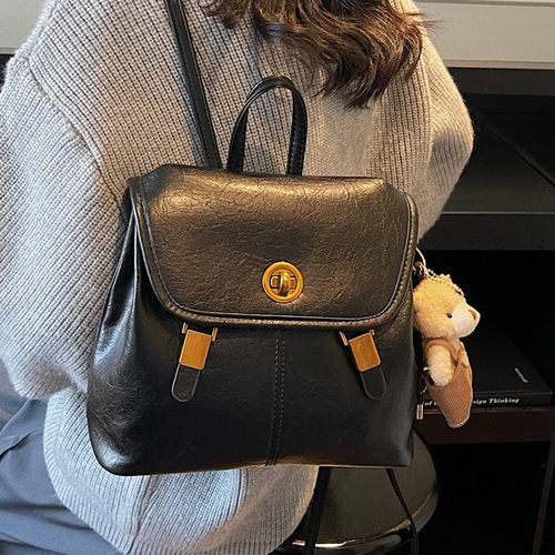 lv5&vv20高颜值复古双肩包女小众设计皮质翻盖通勤背包女士包包潮