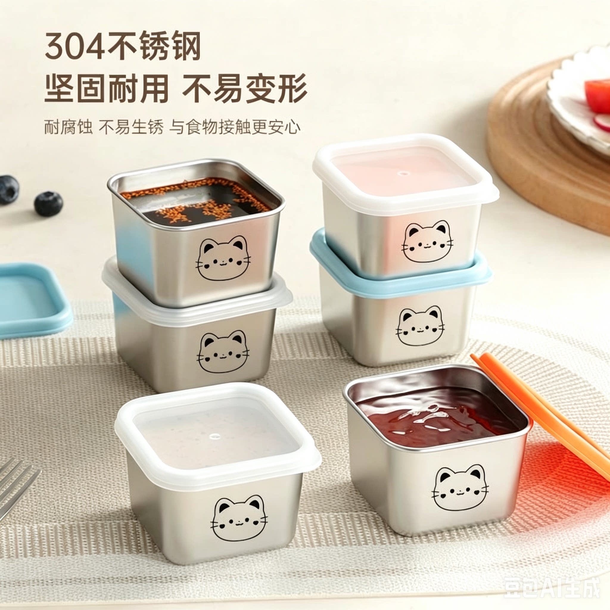 304不锈钢迷你密封番茄沙拉酱小盒蘸料碟带盖便携户外调味酱汁杯图片