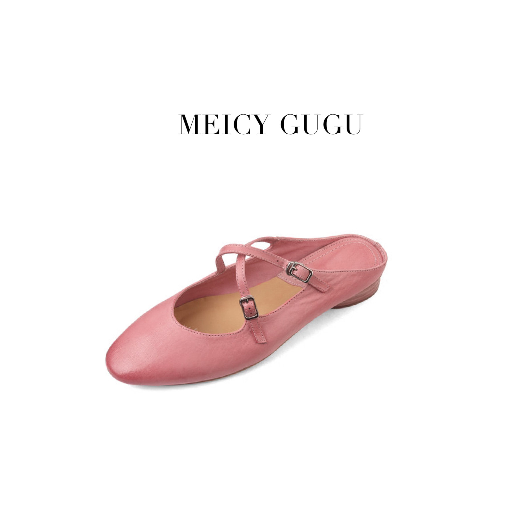 MEICY GUGU·交叉圆头包头拖鞋低跟玛丽珍鞋002-68