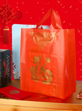 大中小红色喜庆春节礼品袋 新年年货特产糖果包装袋塑料手提袋子