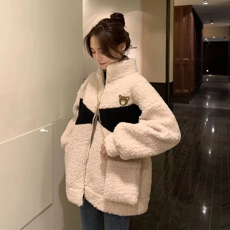 仿羊羔毛加绒加厚棉服外套女20棉衣/棉服