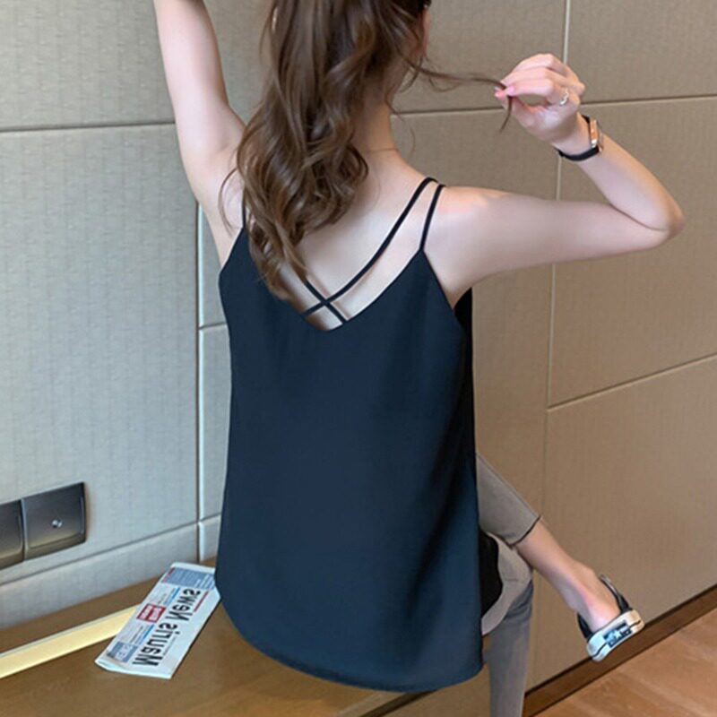 雪纺吊带背心女装2025夏装新款宽松大码内搭外穿美背v领打底上衣