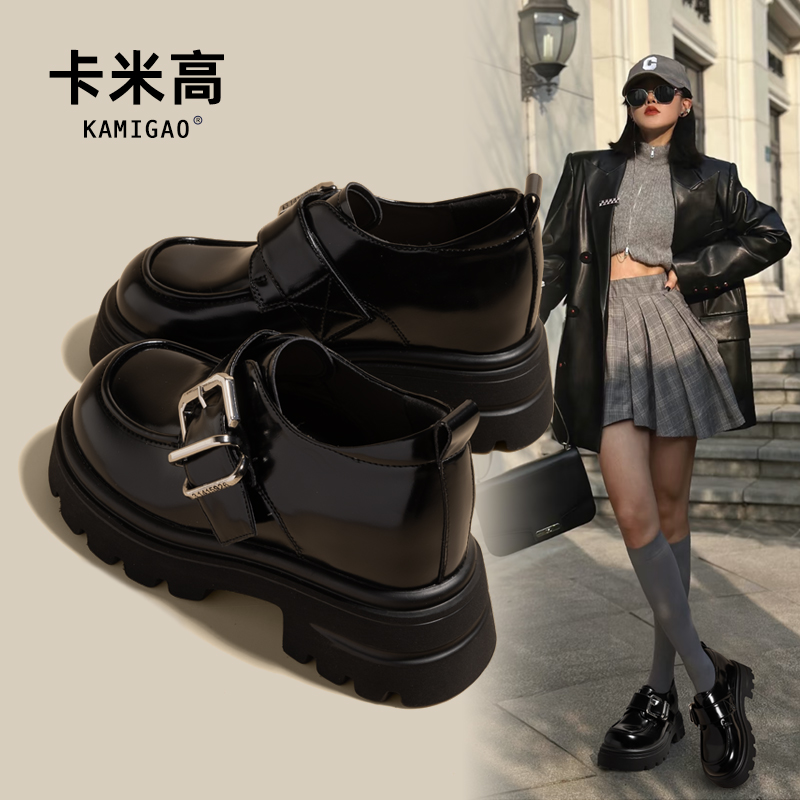 卡米高9厘米内增高乐福鞋女2025春季新款英伦风复古百搭学院风