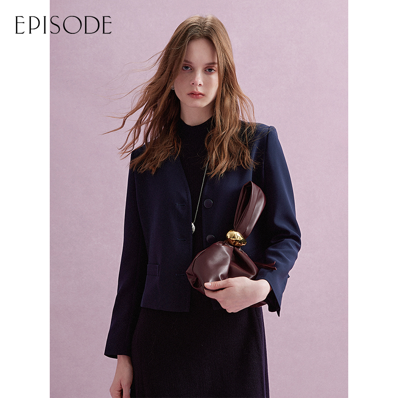 EPISODE超好看秋冬新品V领短款口袋简约小香风外套