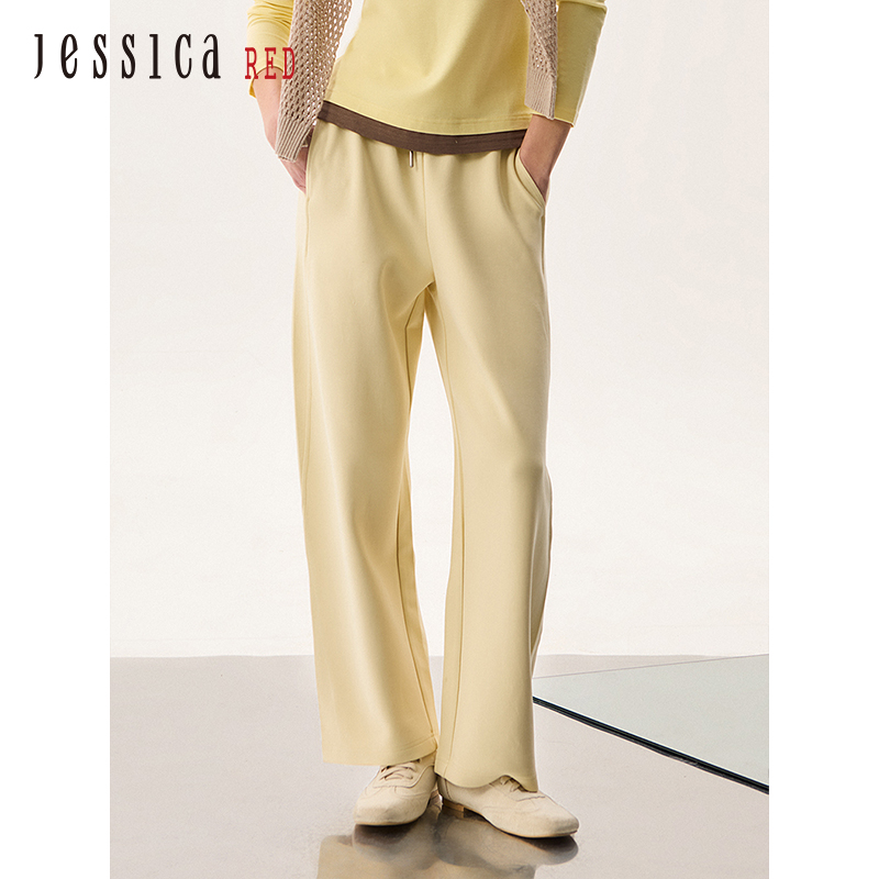 Jessica RED2025年春夏新款休闲直筒宽松纯色百搭女士长裤