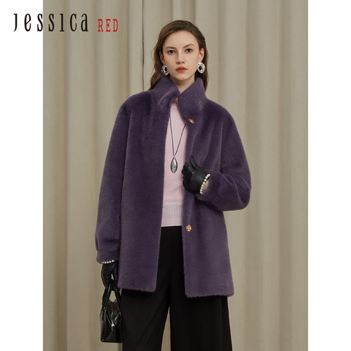 Jessicared仿皮草宽松立领外套