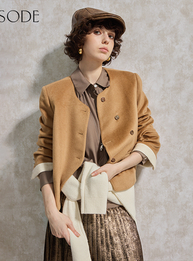 EPISODE秋冬新品纯色简约含羊毛小香风短外套E44C12