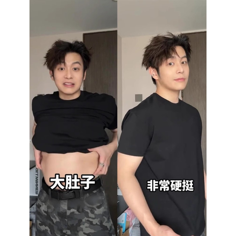 黑色美式正肩短袖夏季微胖男生穿搭重磅遮肚子t恤内搭纯棉打底衫