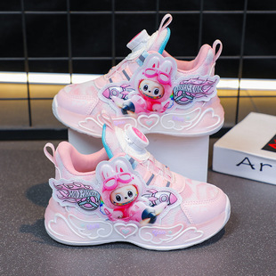 温州拉布布女童鞋库洛米带灯运动鞋网面亮晶晶2025早秋透气跑步鞋