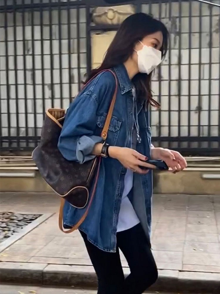 蓝色牛仔外套女春秋欧货流行漂亮时尚马甲夹克大版上衣中长版衬衫