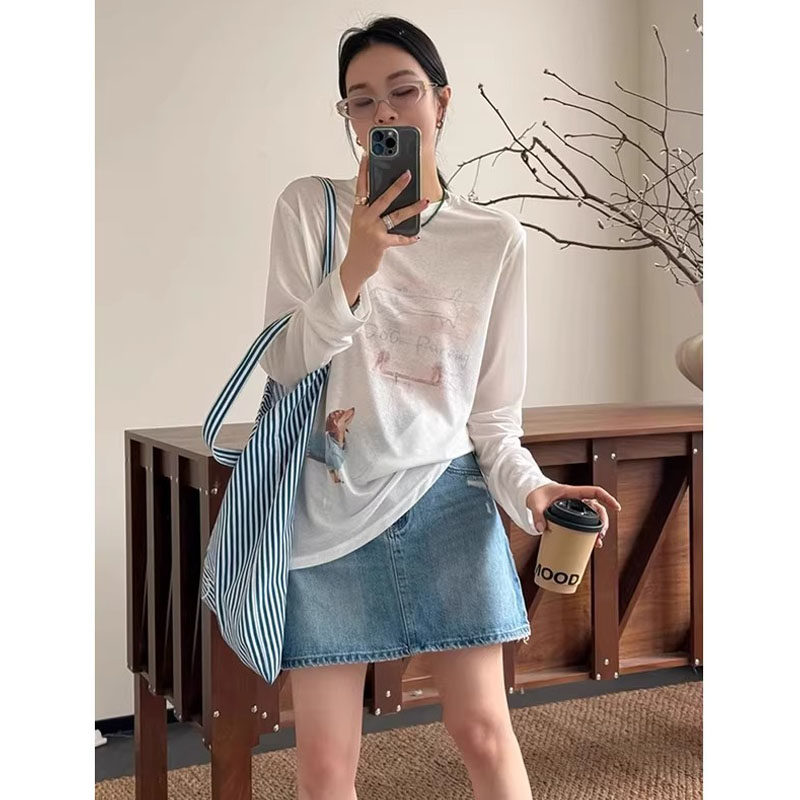 白色冰丝防晒罩衫女夏季欧货凉感透气雪花棉长袖t恤慵懒外穿上衣