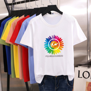 2020新款纯棉T恤情侣印花彩色雏菊