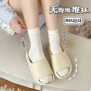 日系松口月子袜春秋长袜 白色无骨袜子女中筒袜ins潮纯棉春夏薄款