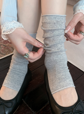 灰色踩脚袜子女中筒棉袜夏季薄款半截小腿堆堆袜配人子拖半掌袜套
