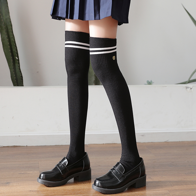 黑色jk学院风过膝袜子女显瘦高筒袜韩国学生制服配短裙过膝盖长袜