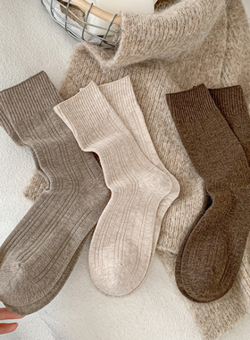 燕麦色袜子女无骨纯棉中筒袜miu系配勃肯鞋春秋琥珀流光风堆堆袜