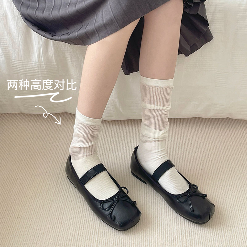 纯欲堆堆袜子女半透配玛丽珍鞋