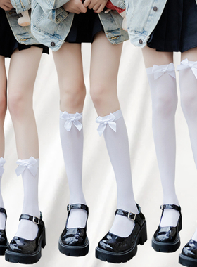 蝴蝶结jk小腿袜子女性感丝袜中筒潮夏季薄款日系lolita白色过膝袜