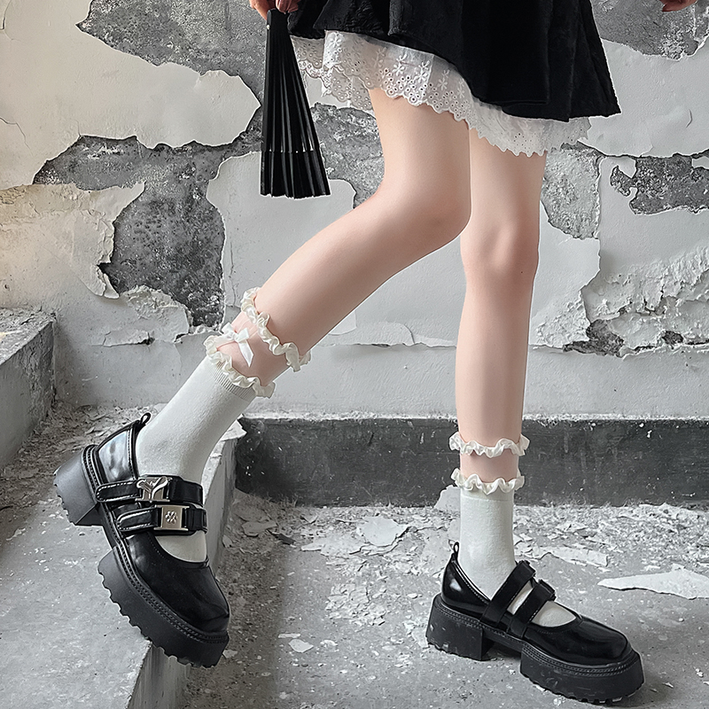 日系甜美纯欲蝴蝶结jk中筒袜子女