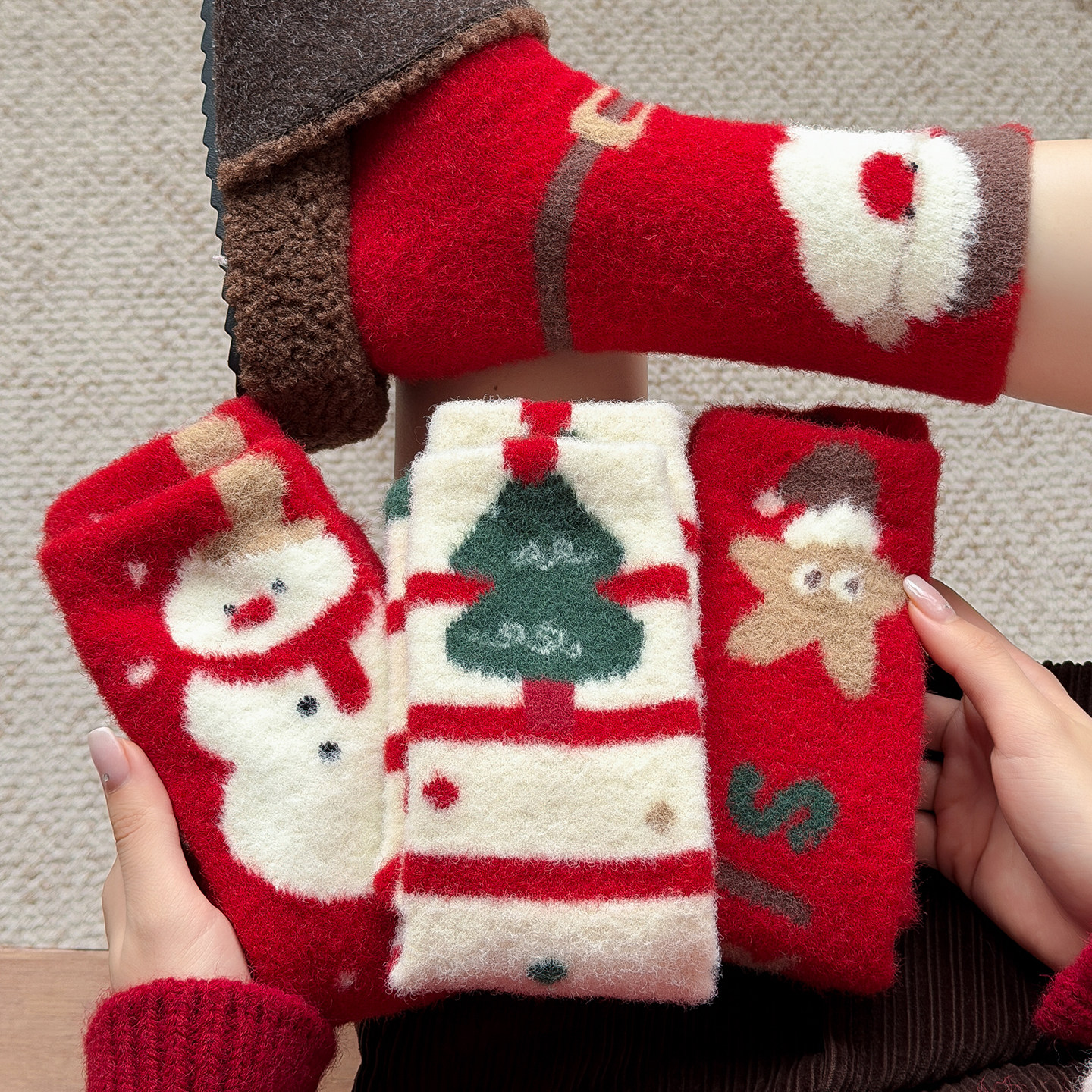 圣诞袜子女中筒袜秋冬加厚保暖毛绒袜可爱卡通圣诞节礼物长袜冬天,女士内衣/男士内衣/家居服,中筒袜,淘宝优惠券,粉丝福利购,淘宝优惠卷