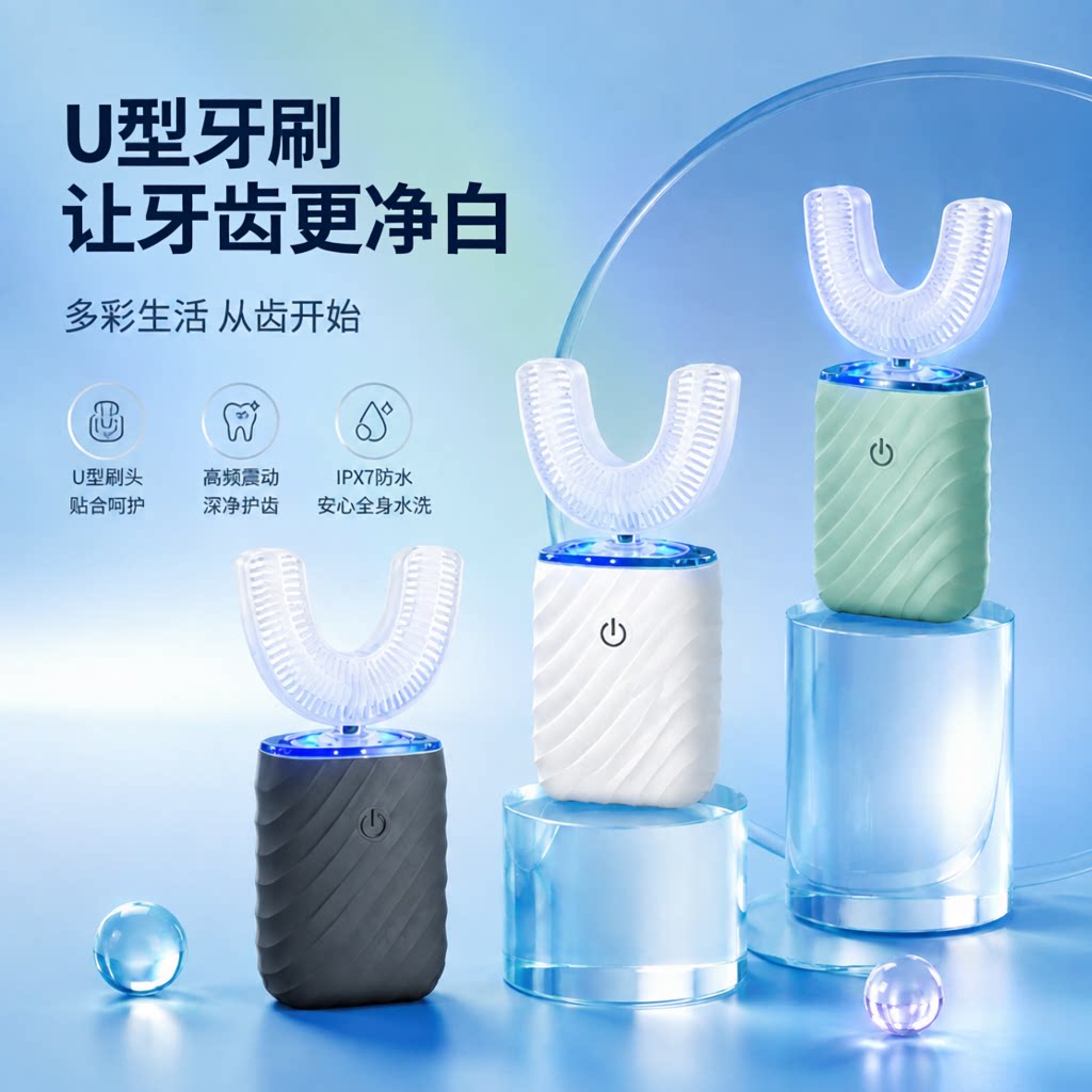 成人U型电动牙刷正畸大人声波震动全自动45秒定时全身防水便携
