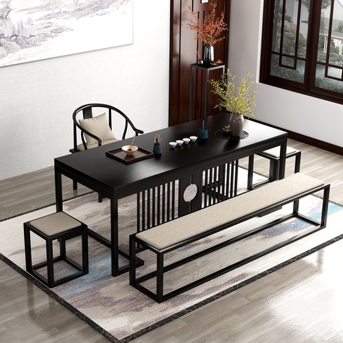 新中式实木会客泡茶桌 办公室洽谈泡茶台 禅意会客桌椅成套组合