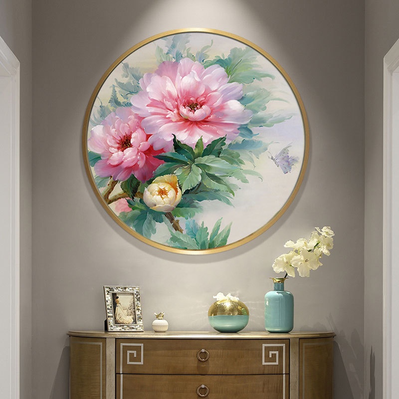 2025年新款5D钻石画客厅圆形十字绣牡丹花卉现代简约点砖贴粘水晶