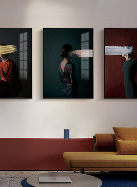 后现代客厅装饰画笔刷美女人物民宿墙画北欧卧室壁画轻奢餐厅挂画