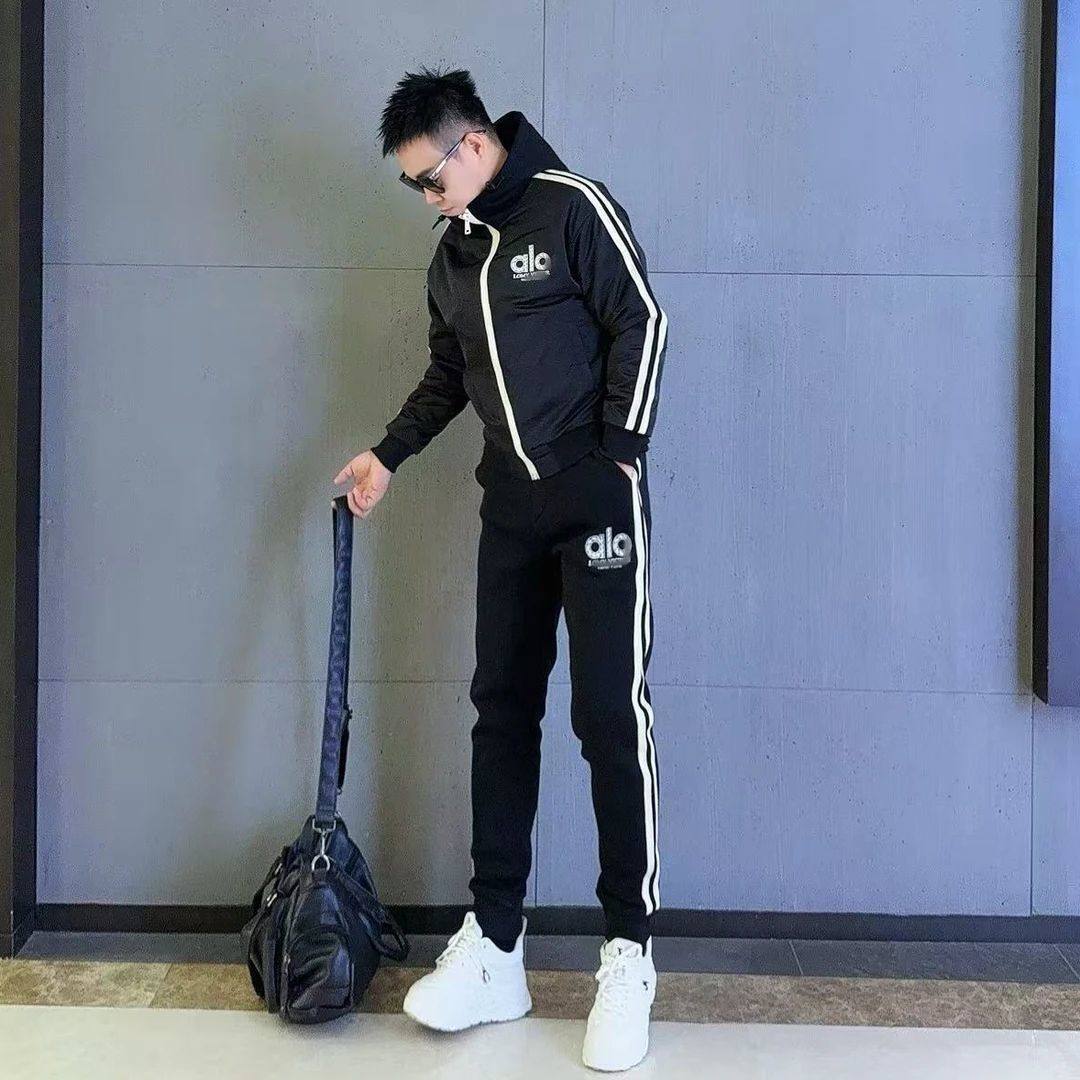 高级感加绒外套运动服两件套潮流男装款男士痞帅卫衣冬季休闲套装