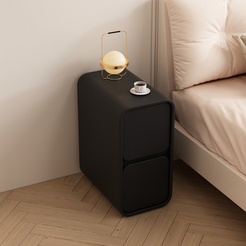 朵木语黑色实木超窄边床头柜25cm