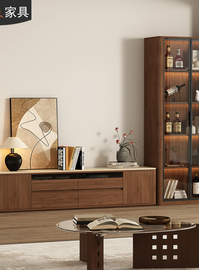 岩板电视柜收纳储物柜一体酒柜客厅靠墙展示柜落地电视机柜D138