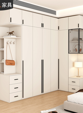 奶油风转角衣柜家用卧室墙角柜小户型L型拐角衣橱衣帽柜组合7A30
