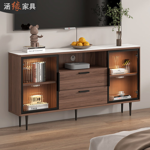 现代简约岩板台面纤薄柜体电视柜