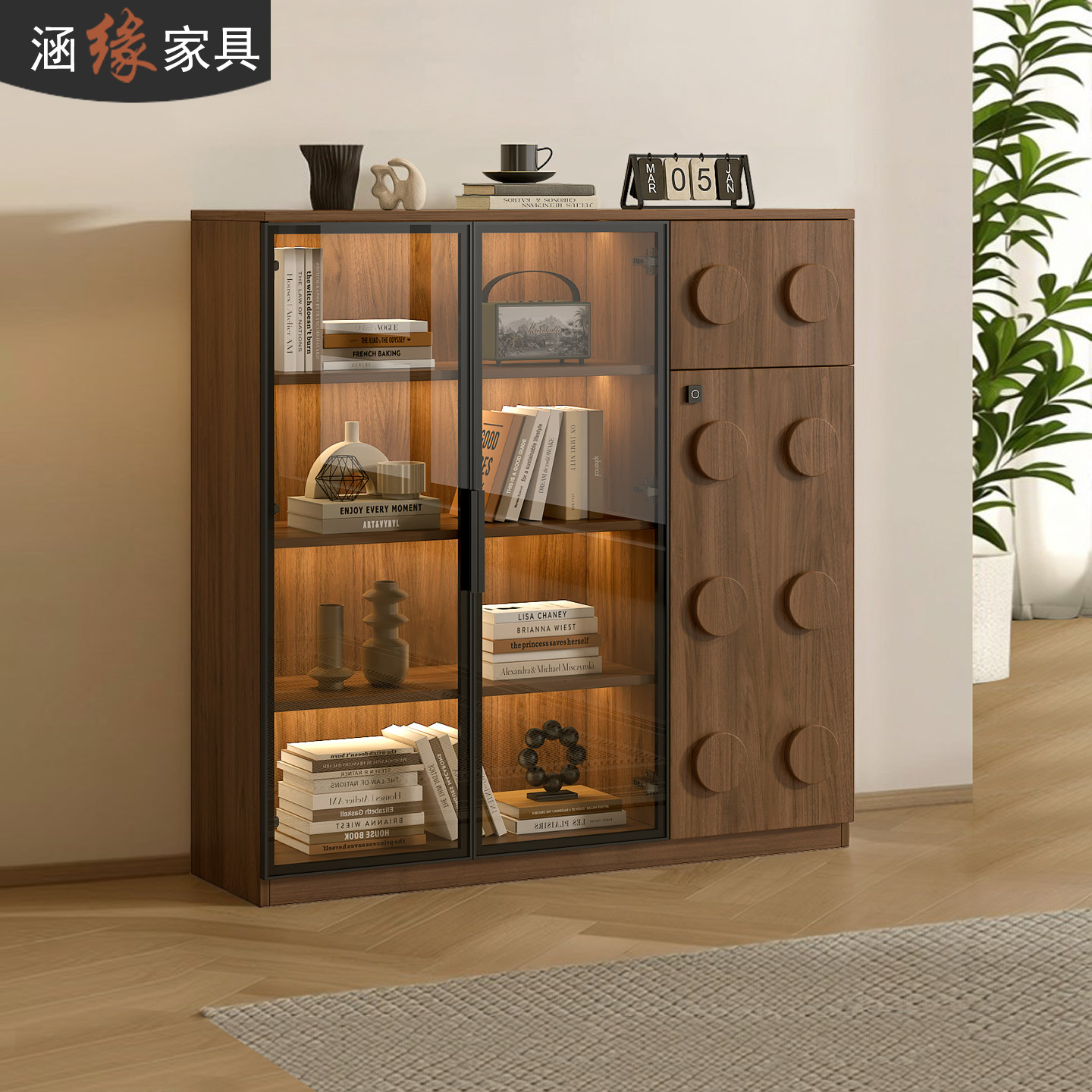 中古风书柜储物柜一体玻璃门书架客厅靠墙展示柜书房书橱定制F116,住宅家具,单个书柜,淘宝优惠券,粉丝福利购,淘宝优惠卷