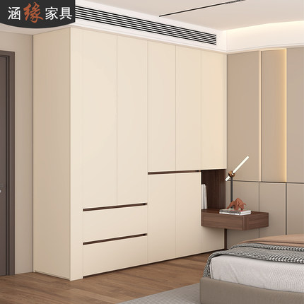 定制奶油风转角衣柜床头柜一体卧室家用大衣橱组合收纳储物柜7A62